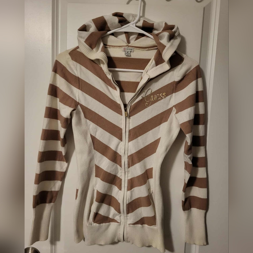 Guess Brown and Cream Striped Hoodie
